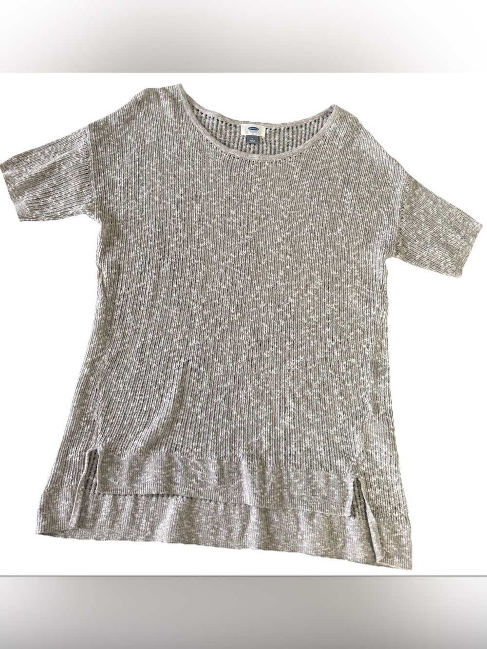 Light Heathered Knit Short Sleeve Sweater Top - Gray/Silver